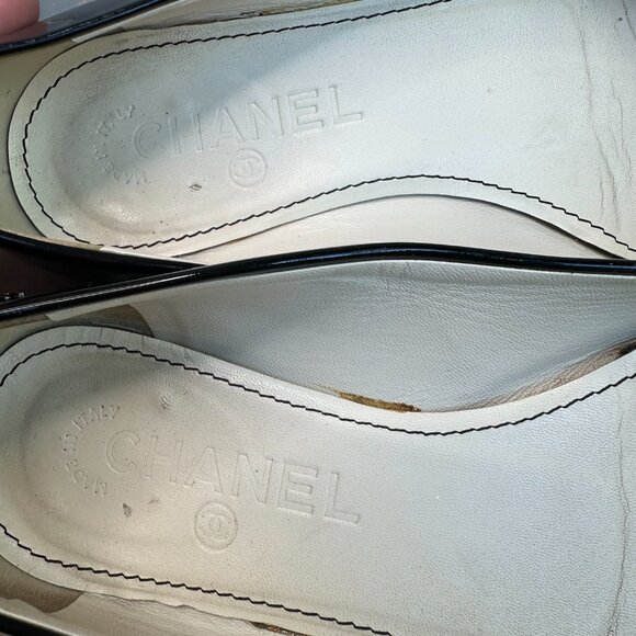 CHANEL Patent Leather Peep Toe Ballet Flats Black Sz IT 36 1/2, US 6 1/2 - Picture 5 of 16